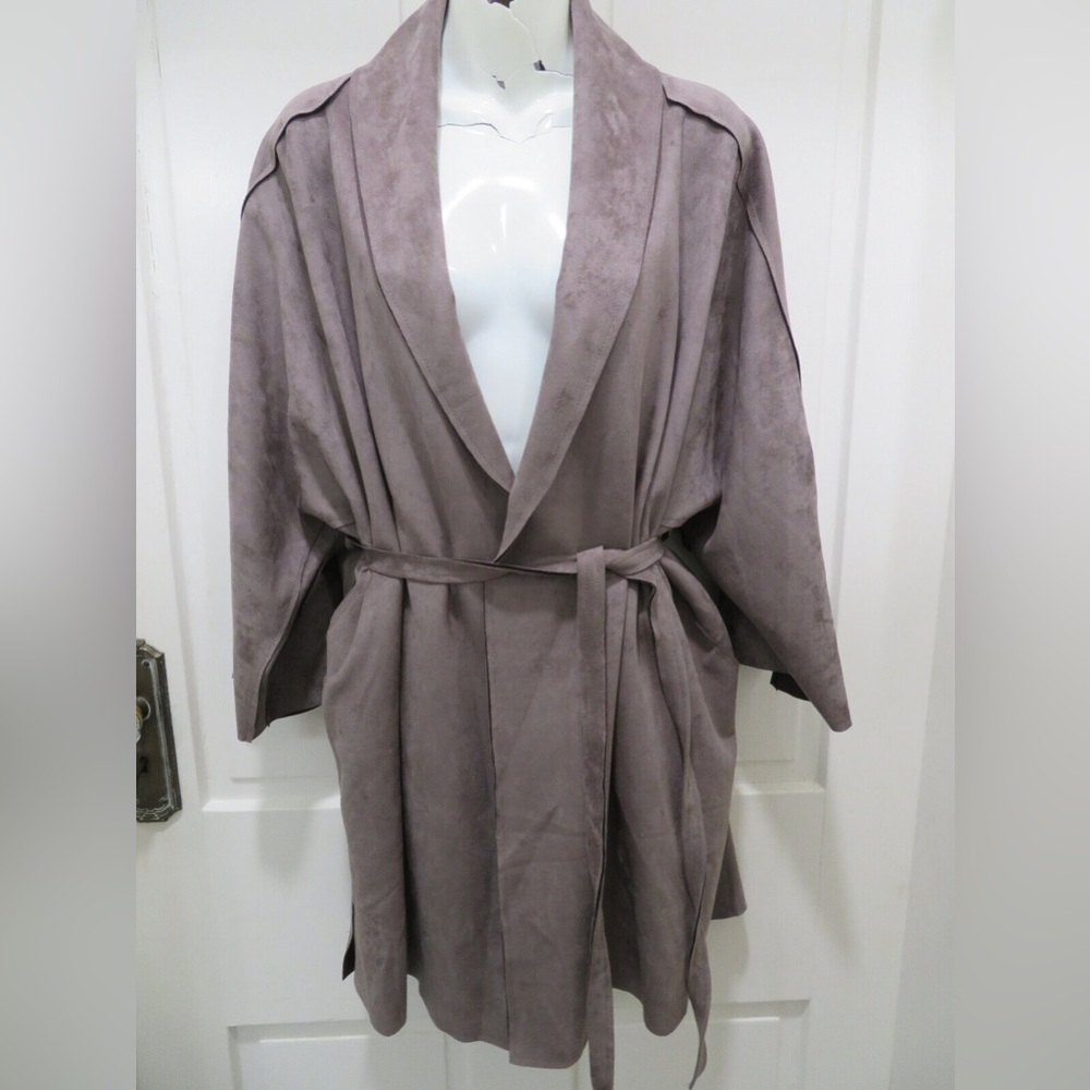 POL Open Kimono Wrap Jacket Mushroom Color Faux Suede - One Size
